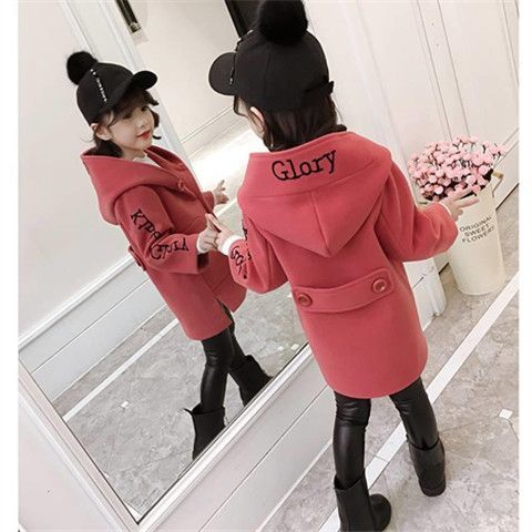 女童呢大衣冬季韩版2023洋气爆款红色儿童宝宝外套加厚新年棉衣潮