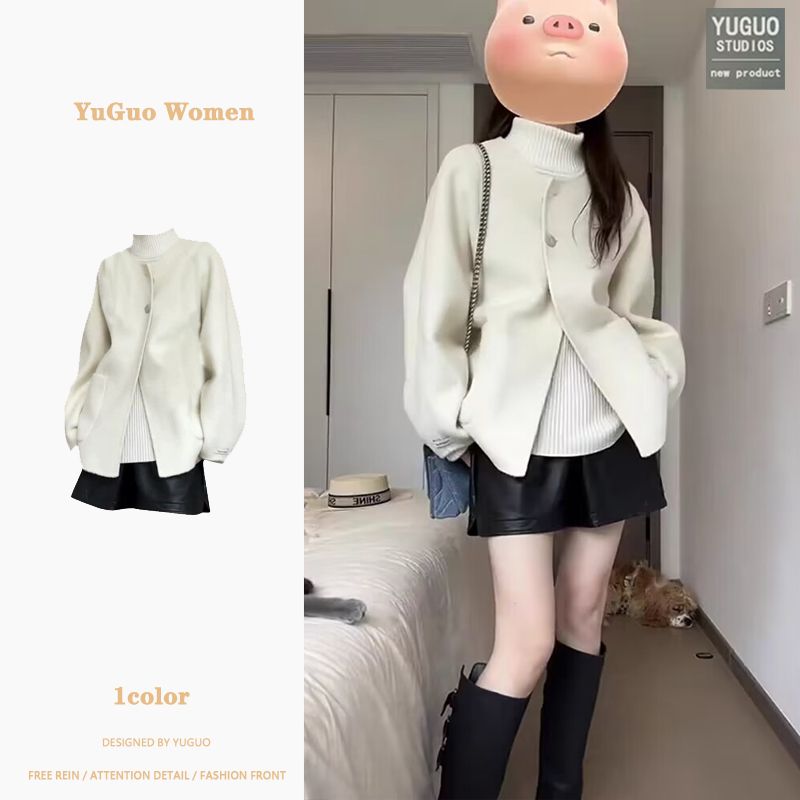 鹽奶系穿搭兩件套韓劇毛呢短外套皮褲子一整套裝女秋冬高級感氣質