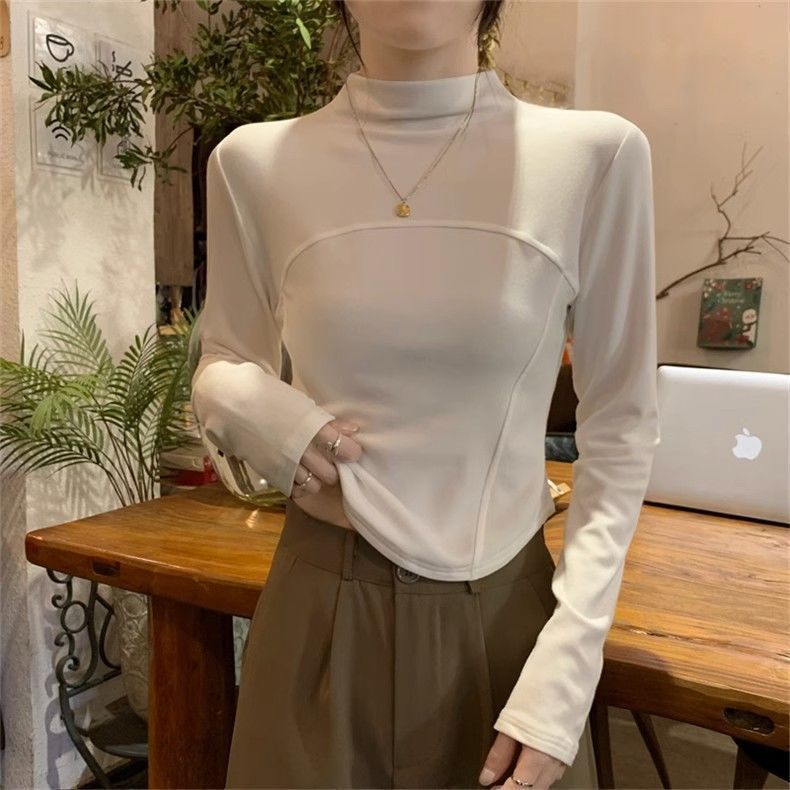 德絨韓版秋冬高級感打底衫女保暖內搭修身顯瘦洋氣長袖T恤上衣ins