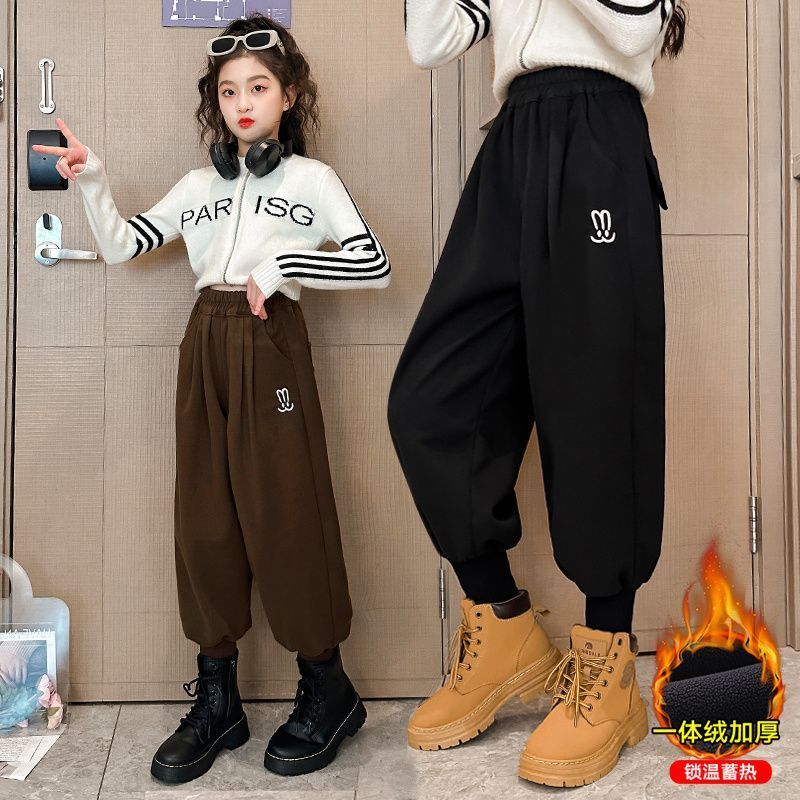 女童褲子秋冬款外穿一體加絨加厚冬季女大童燈籠褲冬裝時尚哈倫褲