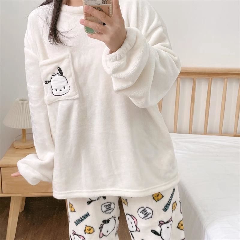 珊瑚絨睡衣女秋冬季加厚可愛帕恰狗少女法蘭絨保暖新款家居服套裝