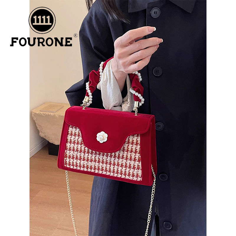 Red bag for women wedding new high-end wedding gift houndstooth handbag for women bridal bag
