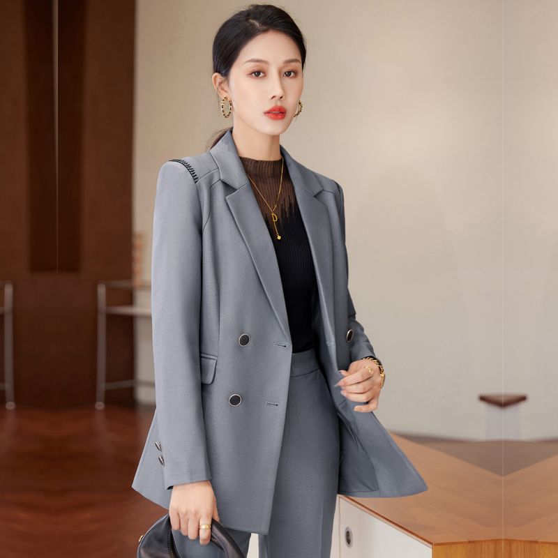 灰色西裝外套女秋冬2023新款職業裝氣質女神范高端西服套裝工作服