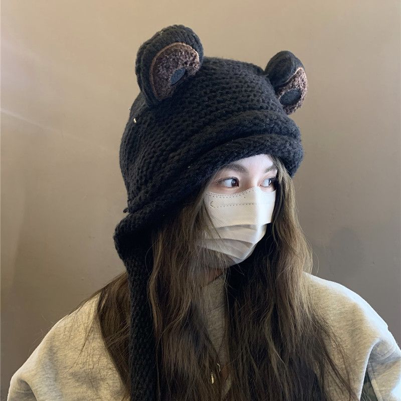 韩国可爱青蛙毛线帽子女秋冬季针织套头帽护耳保暖防寒雷锋帽学生