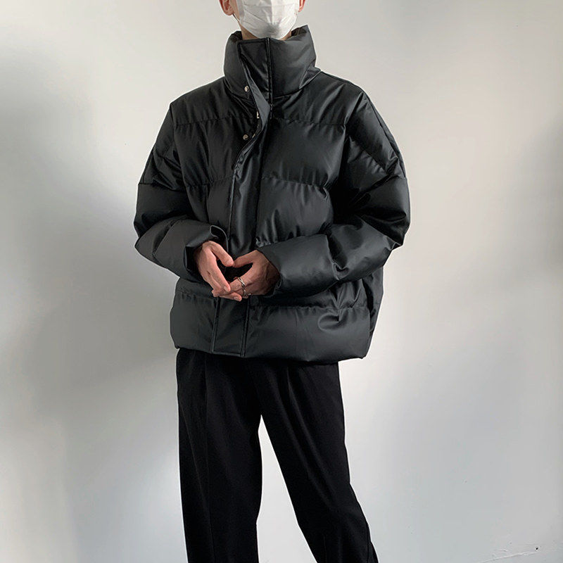 皮質棉服寬鬆高領麵包服男女款潮男秋冬款外套短款防風高領休閒