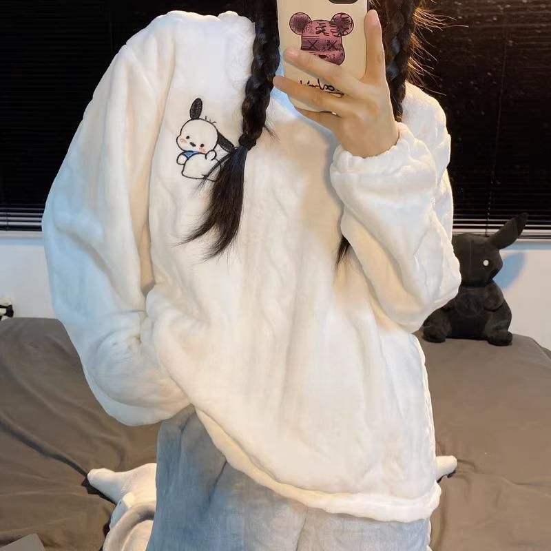 秋冬法蘭絨睡衣女學生加絨加厚珊瑚絨網紅風寬鬆可外穿家居服套裝