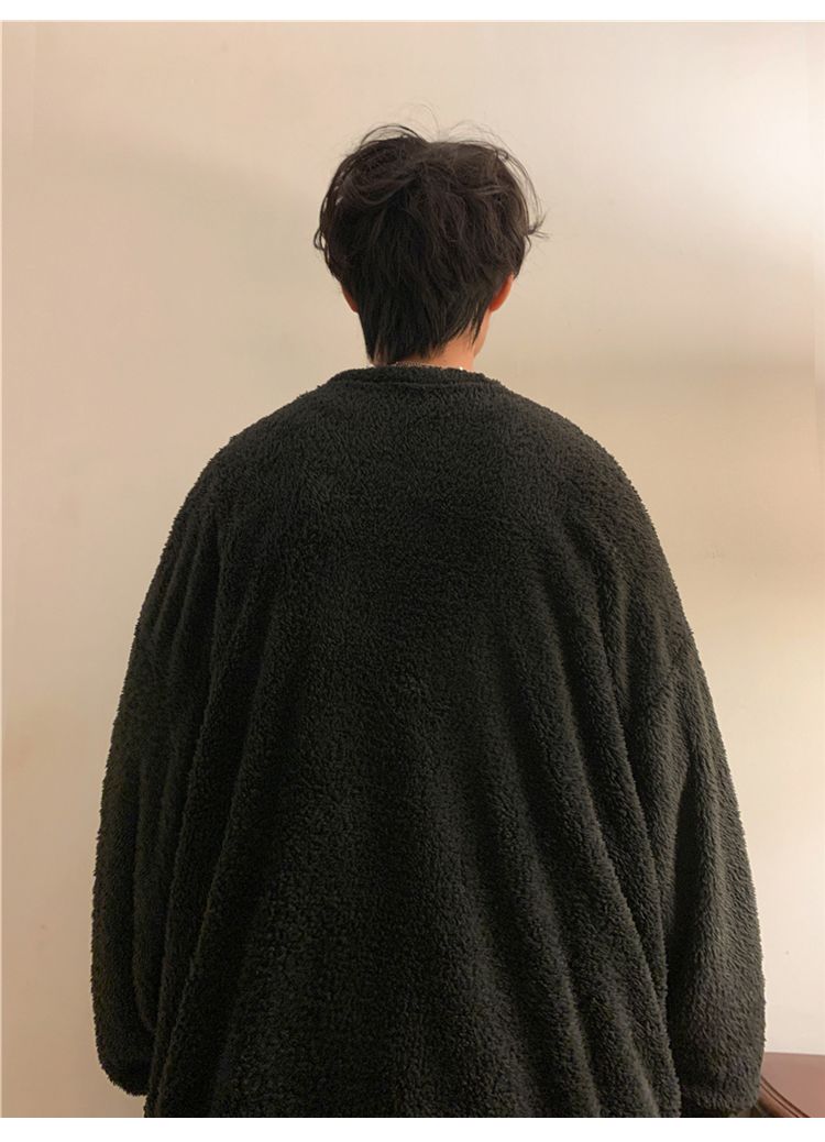 Men's lamb cashmere hoodie, autumn winter style, plush and thick pullover, round neck, inner layer with clothes, men's_voghion.com