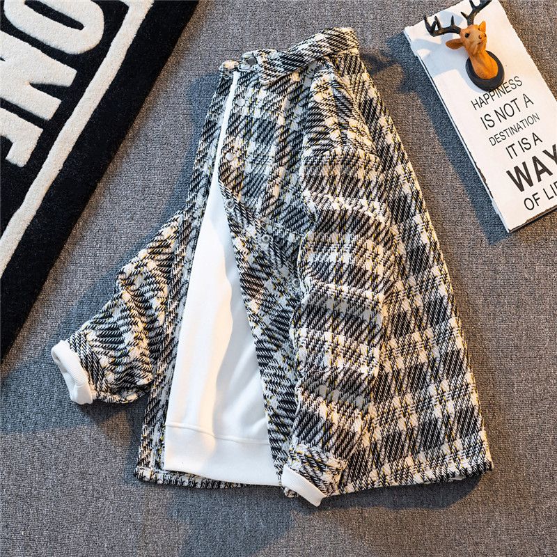 Chemise tricotée à carreaux pour hommes, petite chemise parfumée, polyvalente, tendance, nouvelle marque, veste décontractée, automne_voghion.com