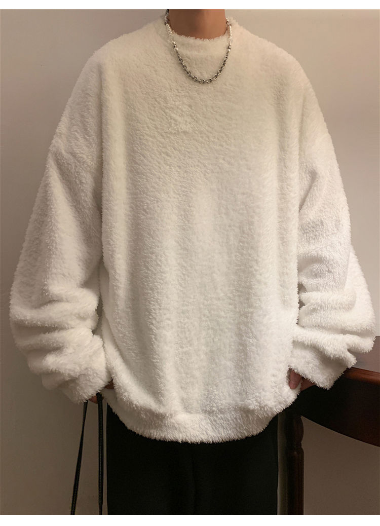 Men's lamb cashmere hoodie, autumn winter style, plush and thick pullover, round neck, inner layer with clothes, men's_voghion.com