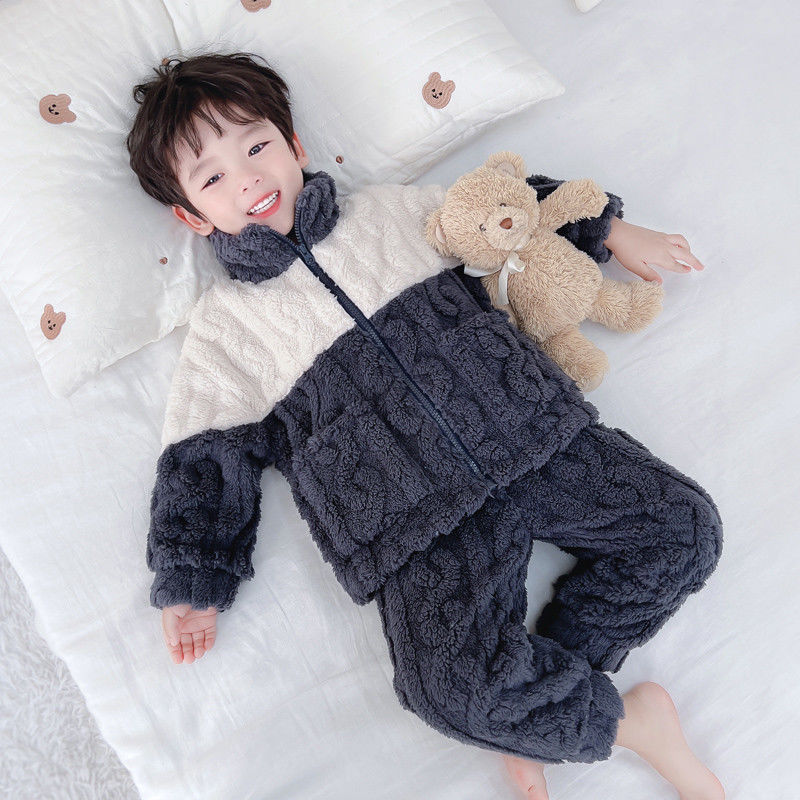 奥特曼男童睡衣冬季法兰绒加绒加厚儿童珊瑚绒男孩家居服宝宝套装