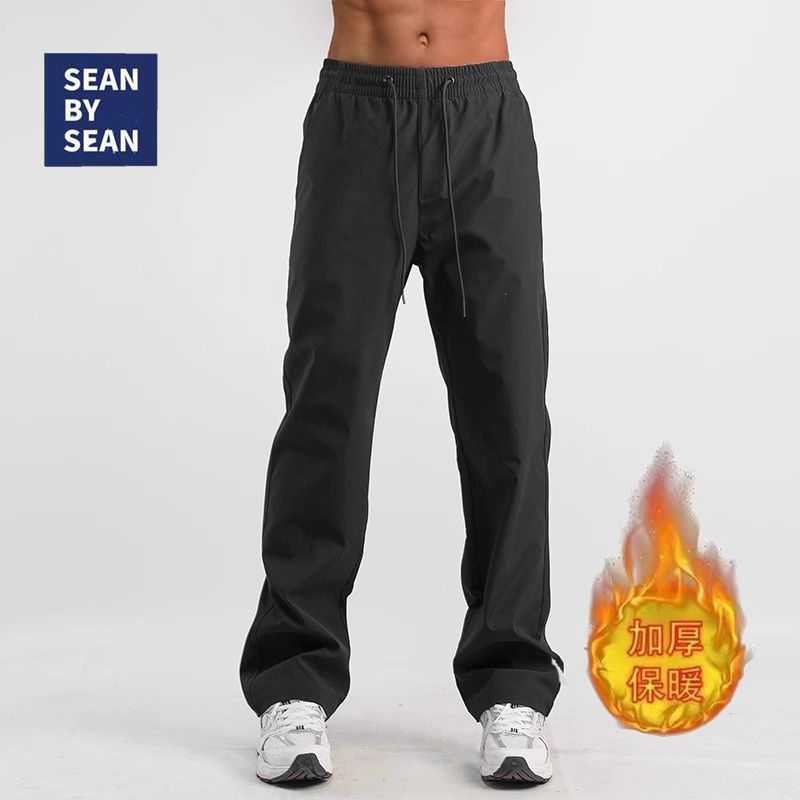 SEANBYSEAN男女休閒褲子直筒運動褲衝鋒褲秋冬戶外加絨防水登山褲