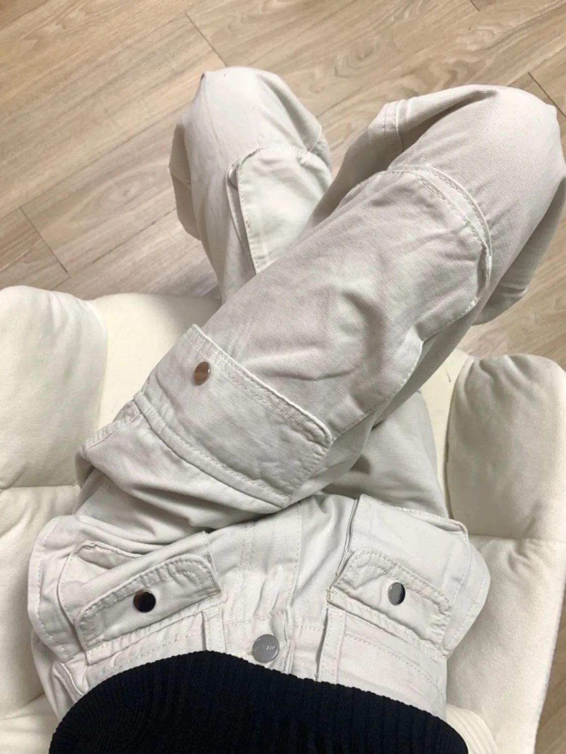 沙白色工裝褲女休閒牛仔長褲秋冬高腰顯瘦垂感直筒闊腿拖地褲ins