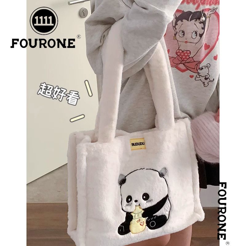 Cute cartoon plush bag for women new Korean cinnamon dog panda tote bag large capacity plush bag