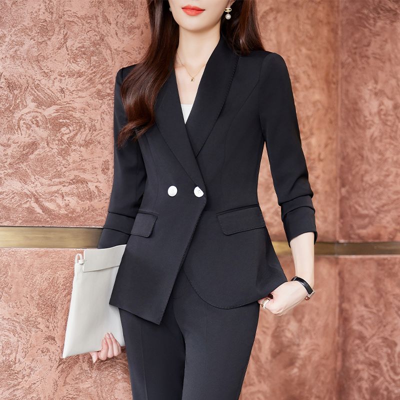 黑色西裝套裝女秋冬高級感職業裝氣質主持人正裝女西服外套工作服