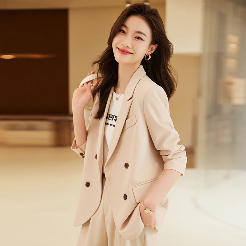 杏色西裝套裝女秋冬新款工裝氣質女神范職業裝小個子休閒西服外套