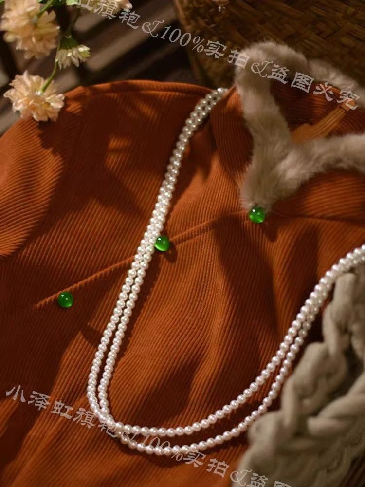 加絨加厚長款高端氣質新中式古法長袖少女年輕款改良旗袍女冬新款