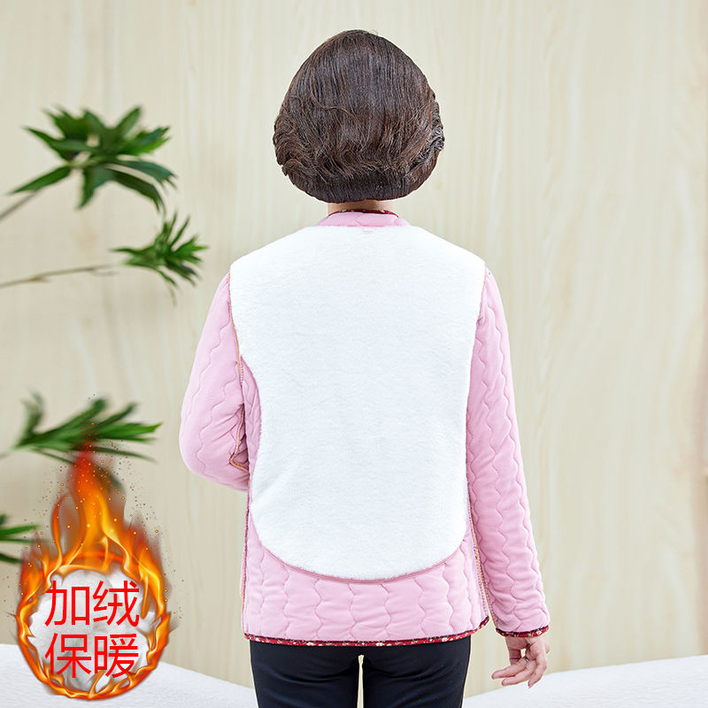 Winter thickened warm cotton clothing for middle-aged and elderly women plus velvet large size floral small cotton-padded jacket long-sleeved mother's patch cotton coat