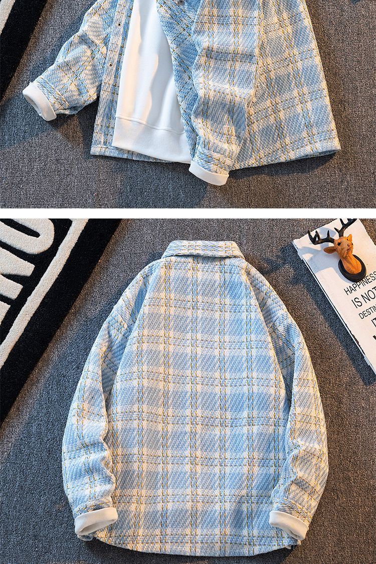 Chemise tricotée à carreaux pour hommes, petite chemise parfumée, polyvalente, tendance, nouvelle marque, veste décontractée, automne_voghion.com