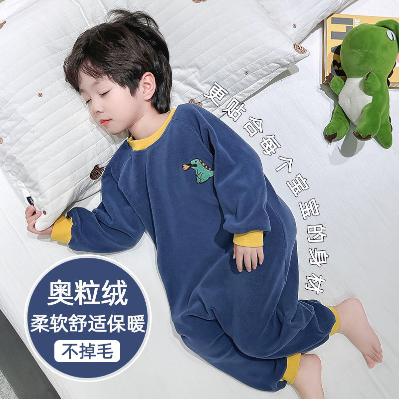 儿童连体睡衣男童秋冬季加厚保暖防着凉宝宝婴儿睡袋防踢被家居服
