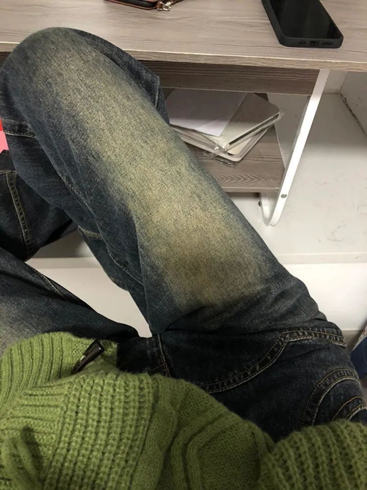 美式復古闊腿微喇牛仔褲女秋冬bf風高腰小眾水洗寬鬆顯瘦拖地長褲