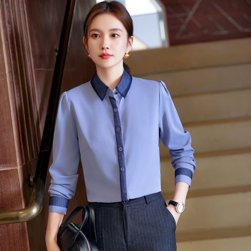 職業襯衫女春秋長袖面試正裝2023新款氣質通勤女裝白色襯衣工作服
