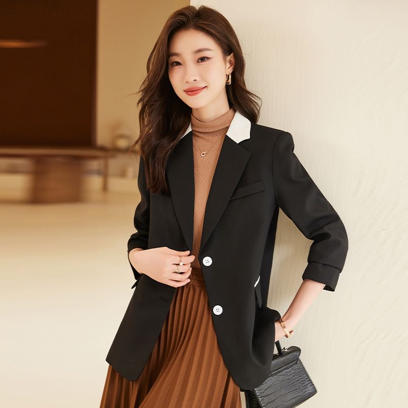 黑色小西裝外套女秋冬季2023新款高級感職業氣質拼接休閒西服上衣