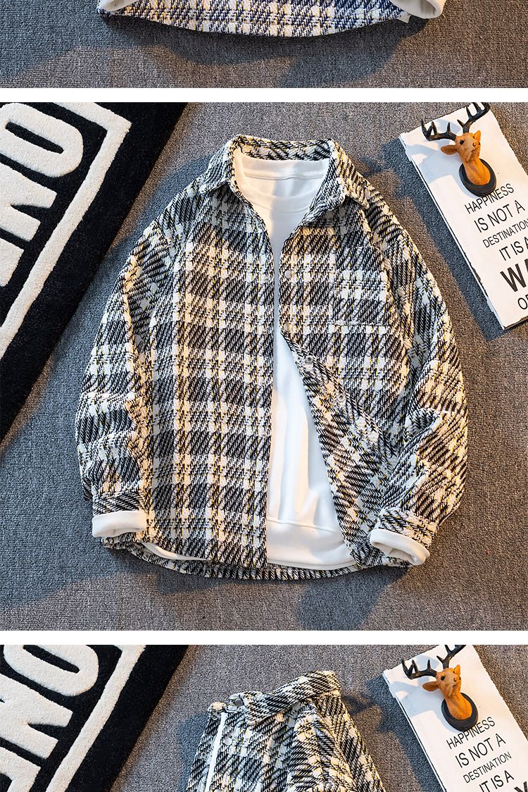 Chemise tricotée à carreaux pour hommes, petite chemise parfumée, polyvalente, tendance, nouvelle marque, veste décontractée, automne_voghion.com