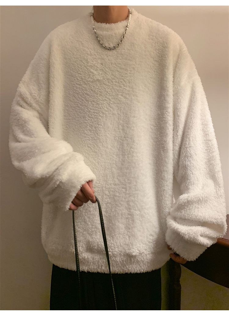 Men's lamb cashmere hoodie, autumn winter style, plush and thick pullover, round neck, inner layer with clothes, men's_voghion.com