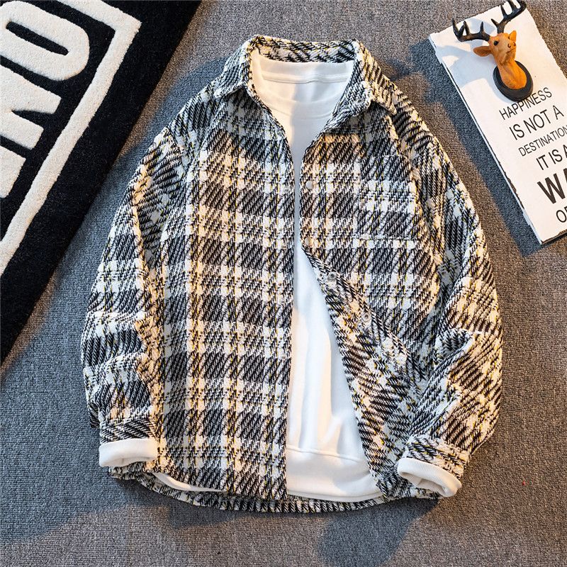 Chemise tricotée à carreaux pour hommes, petite chemise parfumée, polyvalente, tendance, nouvelle marque, veste décontractée, automne_voghion.com