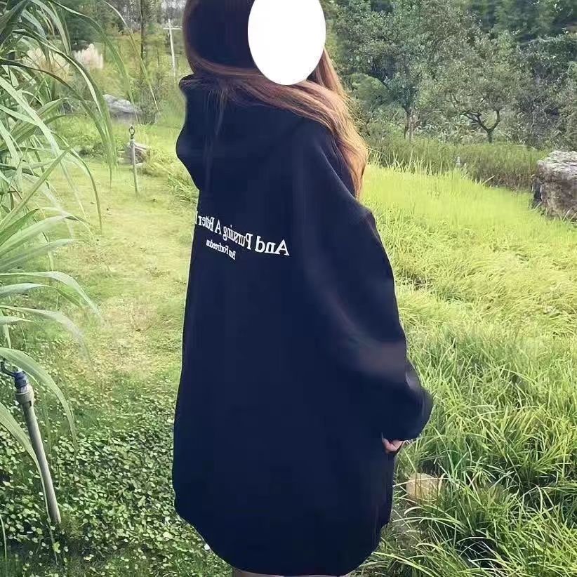 春秋冬款加絨薄款黑色小個子連帽衛衣女oversize長袖上衣外套潮