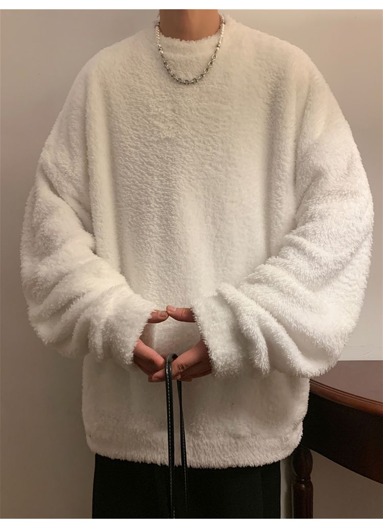 Men's lamb cashmere hoodie, autumn winter style, plush and thick pullover, round neck, inner layer with clothes, men's_voghion.com