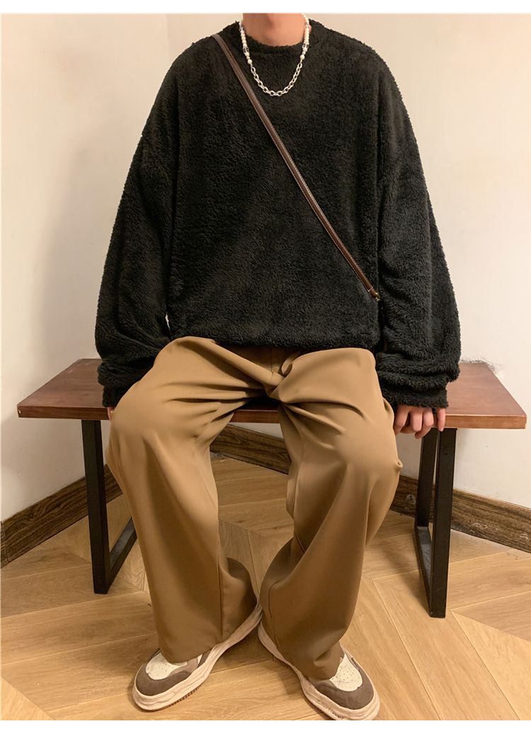 Men's lamb cashmere hoodie, autumn winter style, plush and thick pullover, round neck, inner layer with clothes, men's_voghion.com