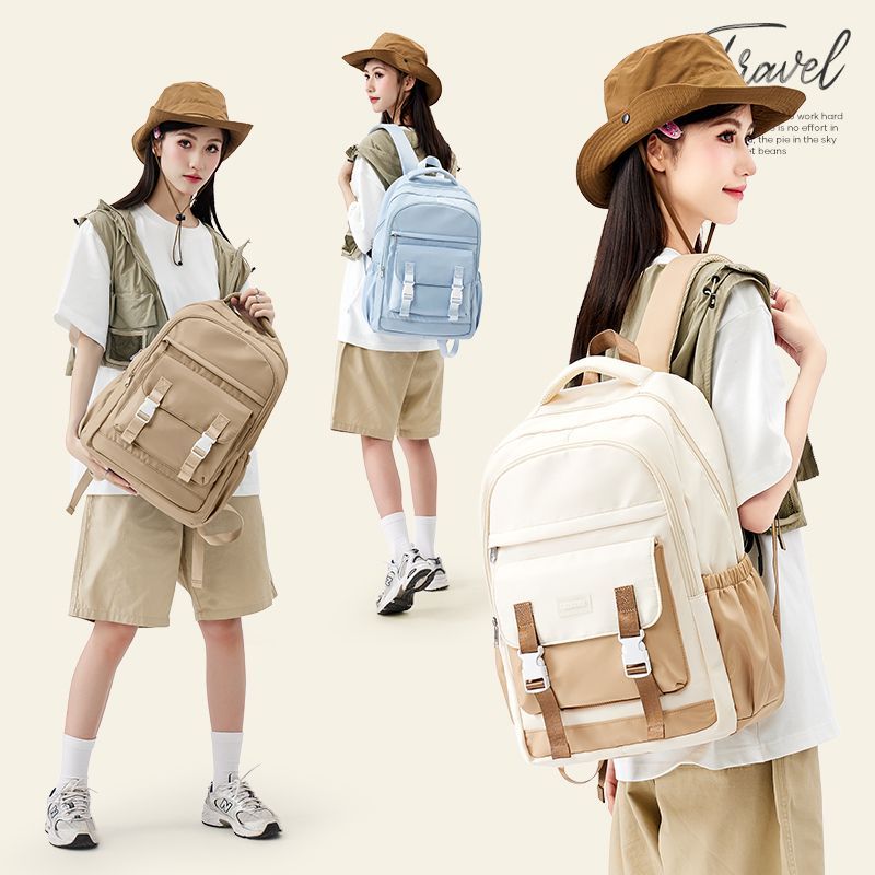 Backpack Japanese school bag retro contrasting color backpack female college student large capacity high school student versatile travel backpack