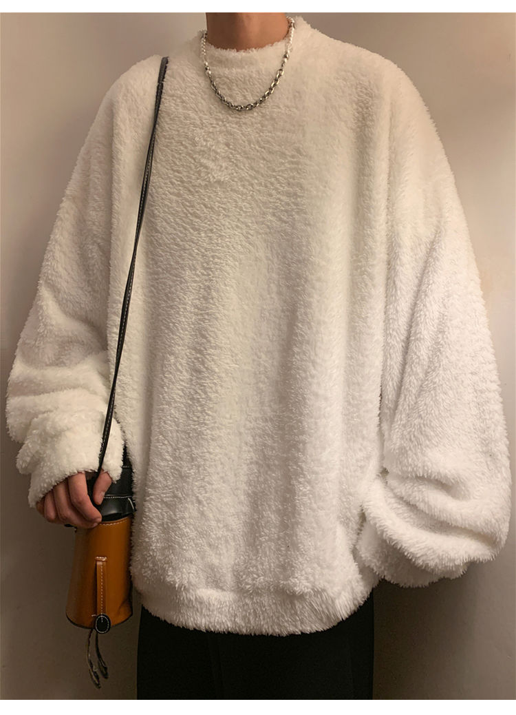 Men's lamb cashmere hoodie, autumn winter style, plush and thick pullover, round neck, inner layer with clothes, men's_voghion.com