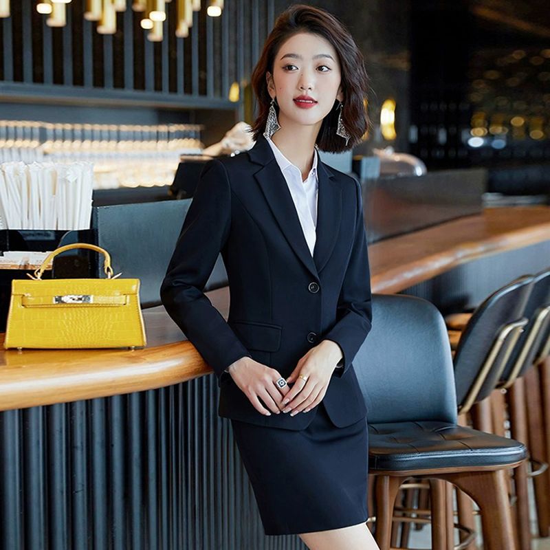 Professional suit for women in autumn and winter, civil servant professional formal wear, college student interview suit, black work clothes, high-end work clothes
