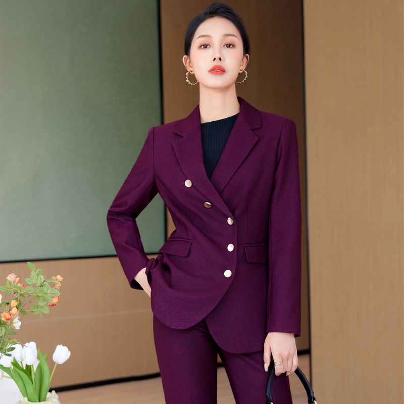 紫色小西裝外套女秋冬新款商務正裝高級感大學生面試西服職業套裝