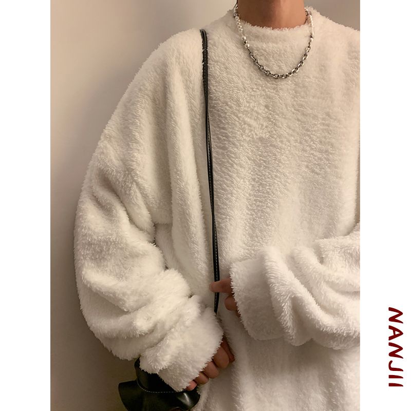 Men's lamb cashmere hoodie, autumn winter style, plush and thick pullover, round neck, inner layer with clothes, men's_voghion.com