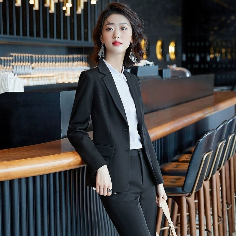 Professional suit for women in autumn and winter, civil servant professional formal wear, college student interview suit, black work clothes, high-end work clothes