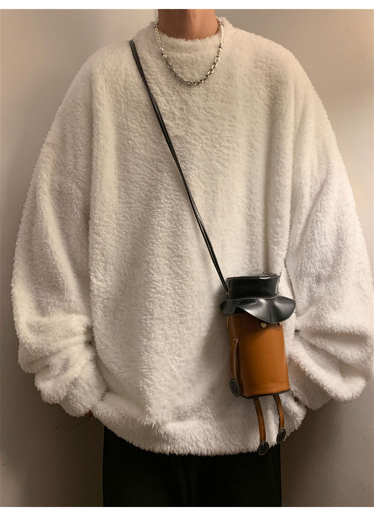 Men's lamb cashmere hoodie, autumn winter style, plush and thick pullover, round neck, inner layer with clothes, men's_voghion.com