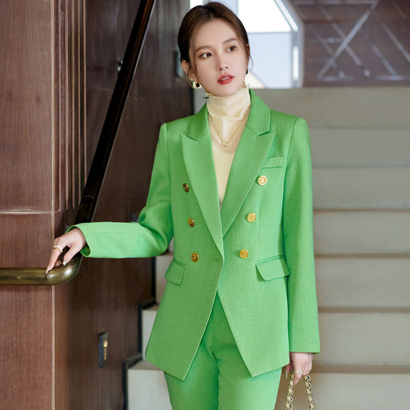 綠色西裝套裝女氣質高級感工作服秋冬2023新款休閒職業裝西服套裝