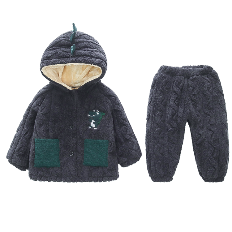 男童睡衣冬季儿童加厚款保暖三层夹棉珊瑚绒宝宝法兰绒家居服套装