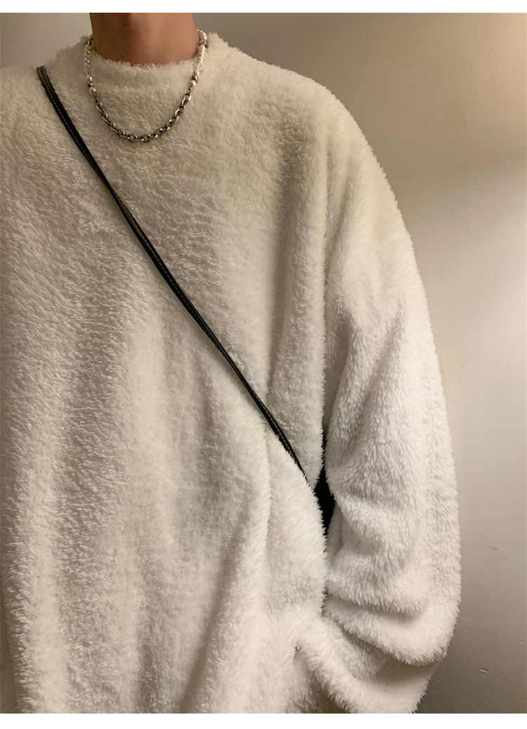 Men's lamb cashmere hoodie, autumn winter style, plush and thick pullover, round neck, inner layer with clothes, men's_voghion.com