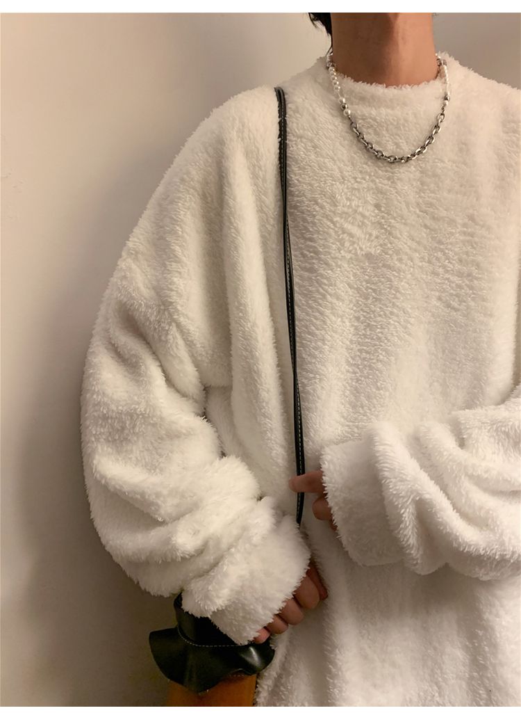 Men's lamb cashmere hoodie, autumn winter style, plush and thick pullover, round neck, inner layer with clothes, men's_voghion.com
