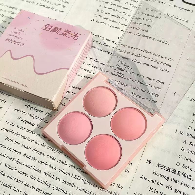膨脹色腮紅!四色腮紅盤顯嫩低飽和清冷紫嫩妹純欲胭脂學生黨溫柔