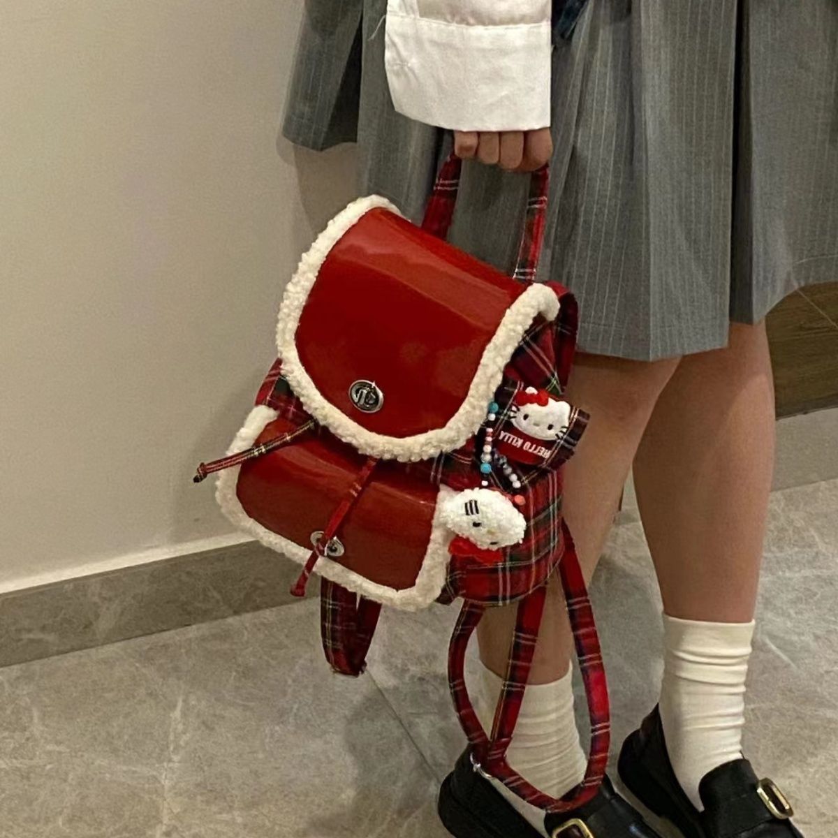 秋冬羊羔毛雙肩包包女2023新款大容量通勤背包美式復古時尚手提包