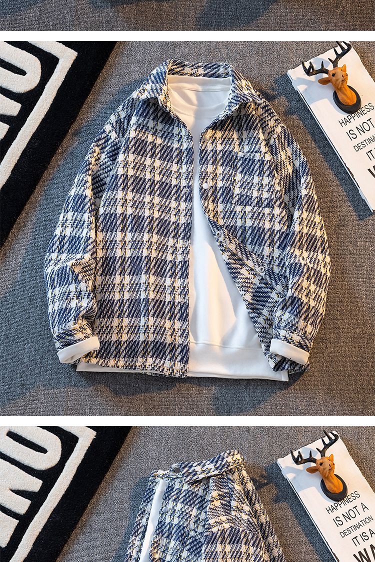 Chemise tricotée à carreaux pour hommes, petite chemise parfumée, polyvalente, tendance, nouvelle marque, veste décontractée, automne_voghion.com