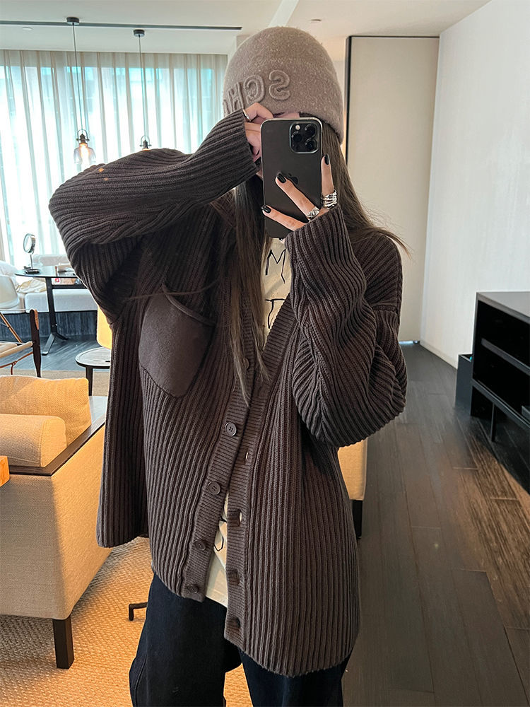 美拉德毛衣開衫外套女秋冬寬鬆外穿慵懶風