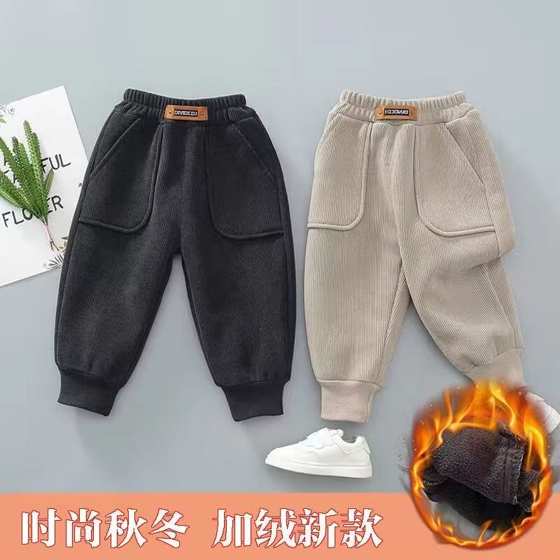 Boys' fleece pants autumn and winter  new male and female baby one-piece fleece pants corduroy children's trousers and sweatpants