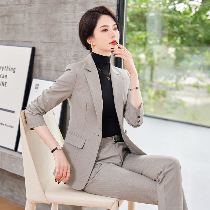 職業套裝女秋冬2023新款上班族通勤工作服正裝氣質女神范西裝外套