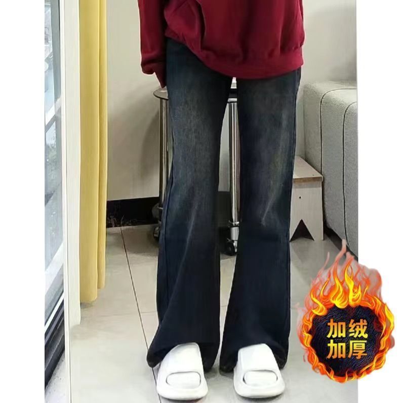美式oversize牛仔褲女秋冬加絨2023年新款顯瘦寬鬆直筒垂感闊腿褲
